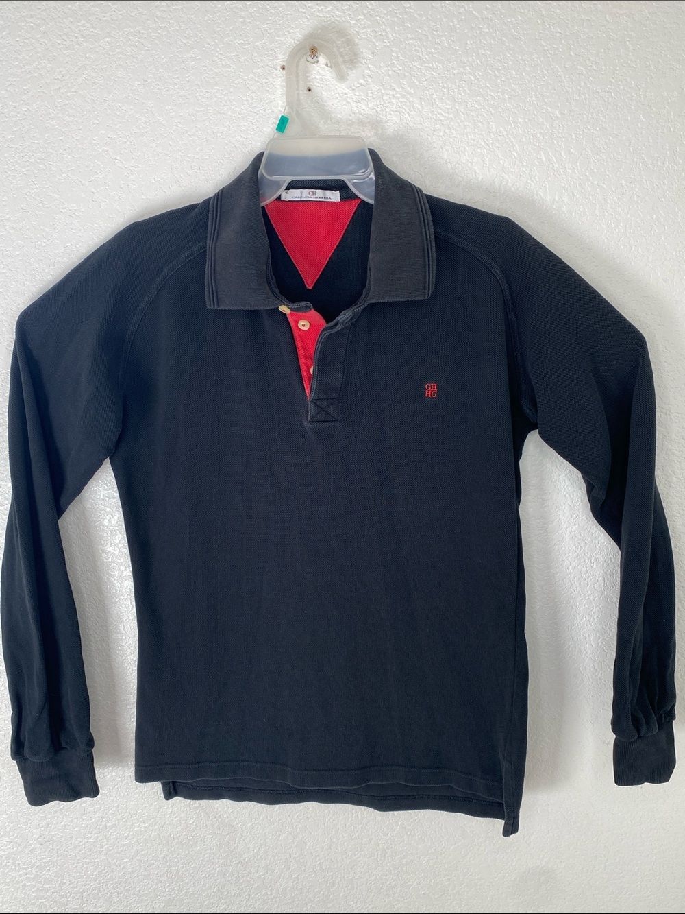 Carolina Herrera Black Long-Sleeve Polo with Red Trim Size XL Women’s